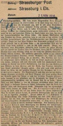 Kritik aus Straßburger Post (21.11.1916)