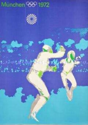 Veranstaltungsplakat zu den Olympischen Spielen in München 1972 (Motiv: Fechten)