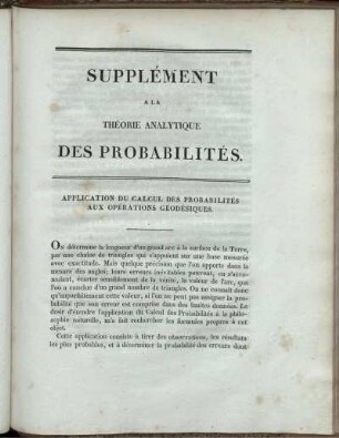 Supplément II. Application du calcul des Probabilités aux Opérations Géodésiques.