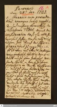 Disposition der paränetischen Vorlesung von August Hermann Francke am 28.01.1723.