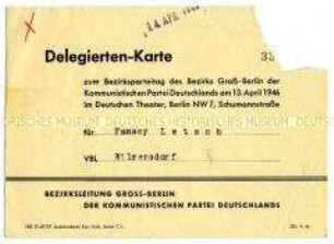 Delegiertenkarten zum Bezirksparteitag der KPD Groß-Berlin - Personenkonvolut