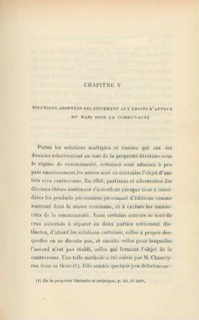 Chapitre V. Solutions adoptées relativement aux droits d'auteur du mari sous la communauté
