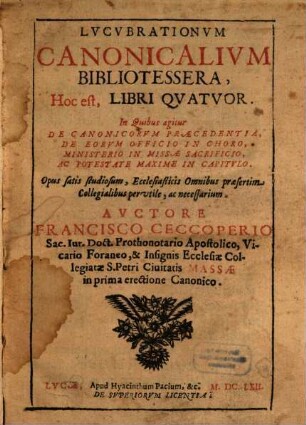 Lucubrationes canonicalium Bibliotessera