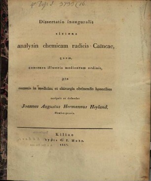 Diss. inaug. sistens analysin chemicam radicis Caineae