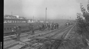 Stuttgart-Nord Gleisbauarbeiten Arbeitskolonne württ. Personenwagen