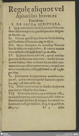 Regule aliquot vel Aphorismi breves ex Patribus
