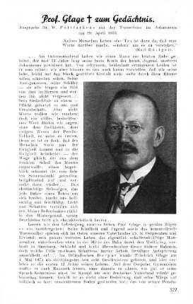 Prof. Glage zum Gedächtnis.