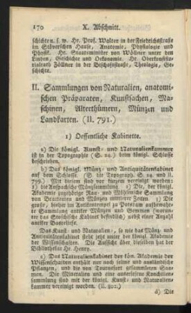 II. Sammlungen von Naturalien, anatomischen Präparaten, Kunstsachen, Maschinen, Altherthümern, Münzen und Landkarten. (II. 791.)