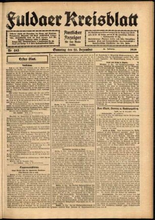 Ausgabe vom Samstag, den 20. Dezember 1919.