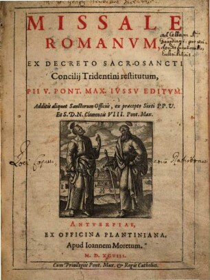 Missale Romanvm : Ex Decreto Sacrosancti Concilij Tridentini restitutum