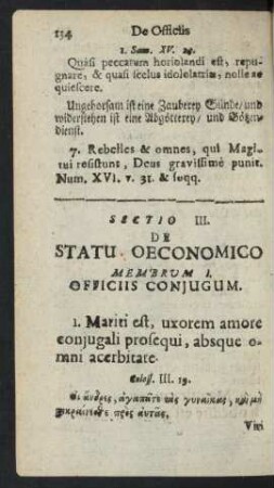 Sectio III. De Statu Oeconomico