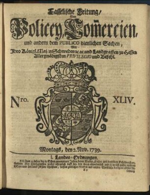 Nro. XLIV, Montags, den 2. Nov. 1739