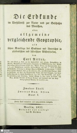 2,2: Die Erkunde von Asien : Band I. Der Norden und Nord-Osten von Hoch-Asien