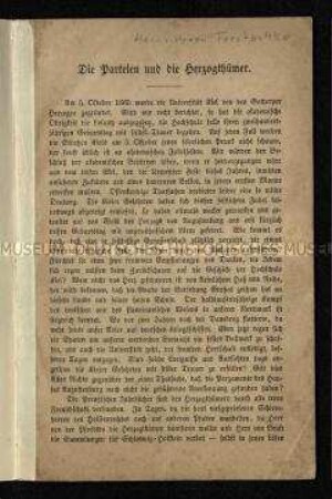 Abhandlung zur Vereinigung der Herzogtümer mit Preußen