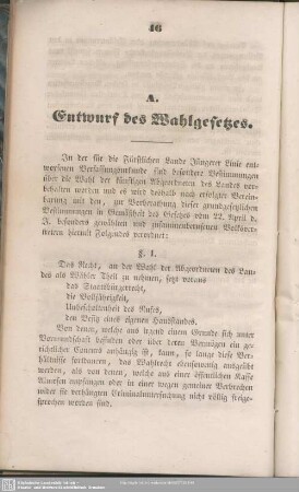Entwurf des Wahlgesetzes