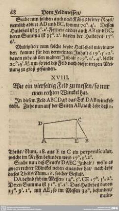 XVIII. Wie ein vierseitig Feld zu messen/so nur einen rechten Winckel hat.