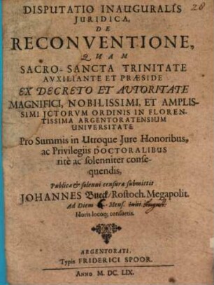 Disp. inaug. iur. de reconventione