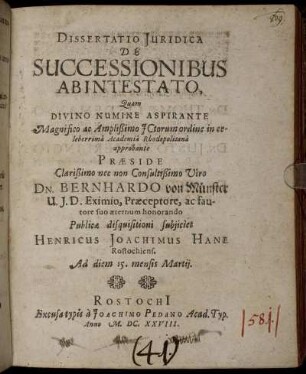 Dissertatio Iuridica De Successionibus Ab Intestato