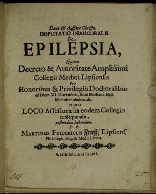 Disputatio Inauguralis De Epilepsia