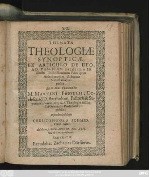 Themata Theologiae Synopticae, Ex Articulo De Deo,