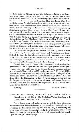Grundmann, Günther :: Großstadt und Denkmalpflege, Hamburg 1945 bis 1959 : Hamburg, Christians, 1960