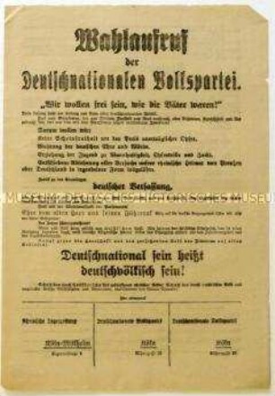 Aufruf der Deutschnationalen Volkspartei zur Reichstagswahl