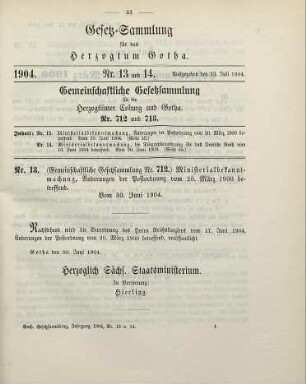 13. Ministerialbekanntmachung, Änderungen der Postordnung vom 20. März 1900 betreffend. Vom 30. Juni 1904