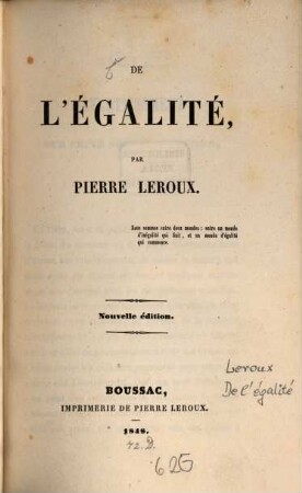 De l'égalité