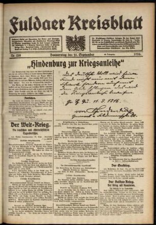 Ausgabe vom Donnerstag, den 21. September 1916.