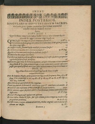 Index Posterior Singularum Disputationum