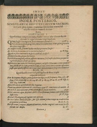 Index Posterior Singularum Disputationum