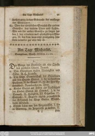 Am Tage Michaelis. Evangelium, Matth. XVIII. v. 1 - 10.