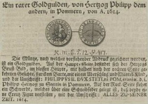 Bildnis von Hertzog Philipp dem andern in Pommern