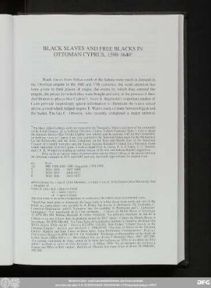 Black Slaves And Free Blacks In Ottoman Cyprus, 1590-1640