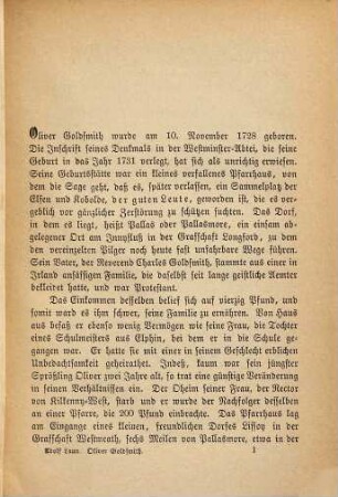Oliver Goldsmith : sein Leben, sein Charakter und seine Werke ; ein Lebens- und Charakterbild