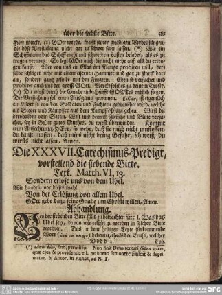 Die XXXVII. Catechismus-Predigt, vorstellend die siebende Bitte