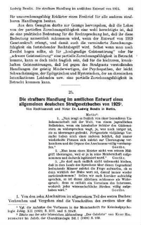 365-372, Die strafbare Handlung im amtlichen Entwurf eines allgemeinen deutschen Strafgesetzbuches von 1925