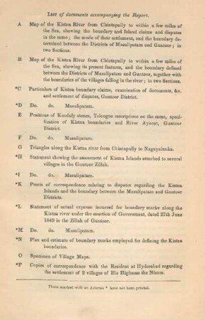 List of documents accompanying the report
