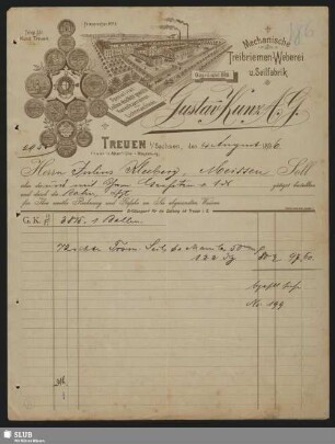 Gustav Kunz A.G., Mechanische Treibriemen-Weberei u. Seilfabrik, Treuen i. Sachsen