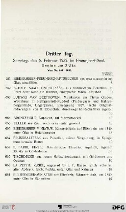 Dritter Tag: Samstag, den 6. Februar 1932, im Franz-Josef-Saal, Beginn um 3 Uhr (Nr. 651-1000)