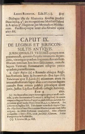 Caput IX. De Legibus Et Jurisconsultis Antiquis