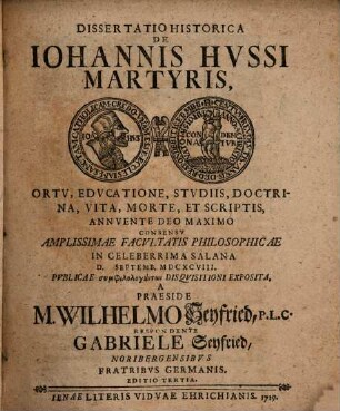 Diss. hist. de Joh. Hussi mart. ortu, educatione, studiis ...