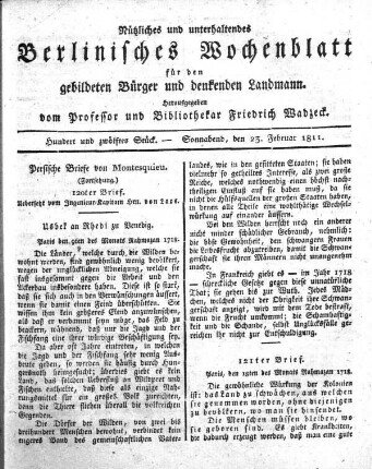 Hundert und zwoelftes Stueck, Sonnabend, den 23. Februar 1811.
