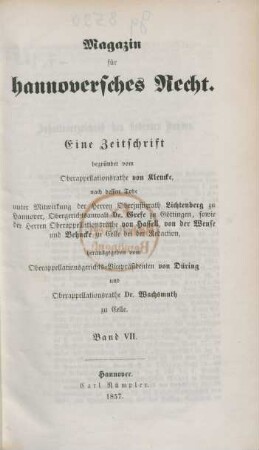7.1857: Magazin für hannoversches Recht
