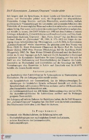DAV-Kommission "Latinum/Graecum" wieder aktiv