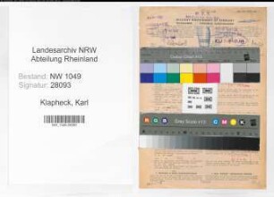 Entnazifizierung Karl Klapheck , geb. 30.09.1884 (Postbeamter)