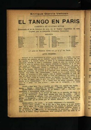 El tango en Paris : comedia en cuatro actos