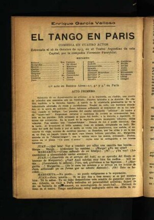 El tango en Paris : comedia en cuatro actos