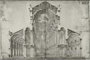 Katholische Hofkirche Dresden. Querschnitt : Katholisch Propsteikirche Dresden. Querschnitt. lavierte Zeichnung von Sebastian Wetzel nach Gaetano Chiaveri. 1747