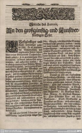 An den großgünstigen- und Kunstverständigen Leser